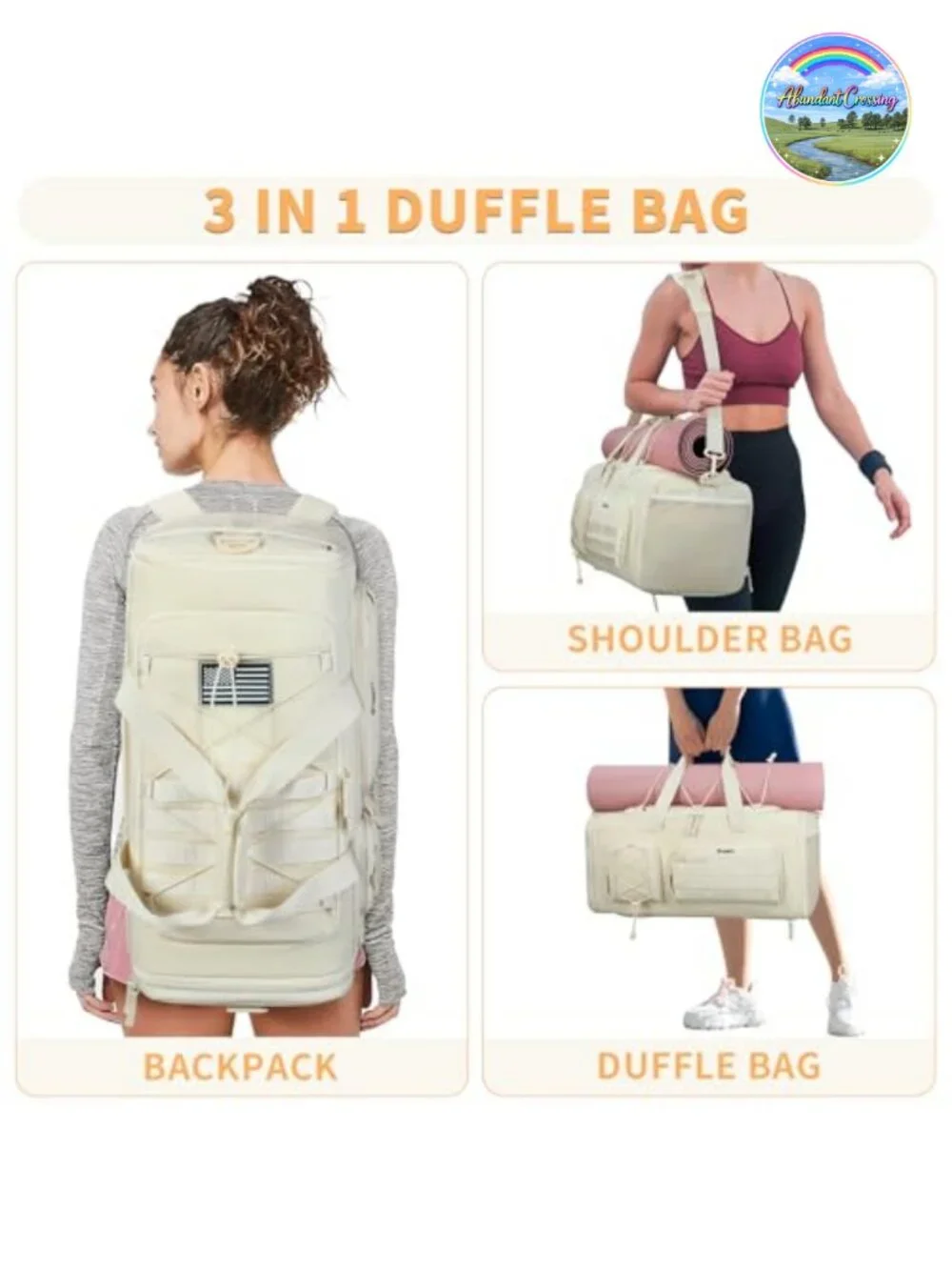 Expandable 45L Gym Bag Water Resistant Nylon Travel Duffle with Shoe Compartment